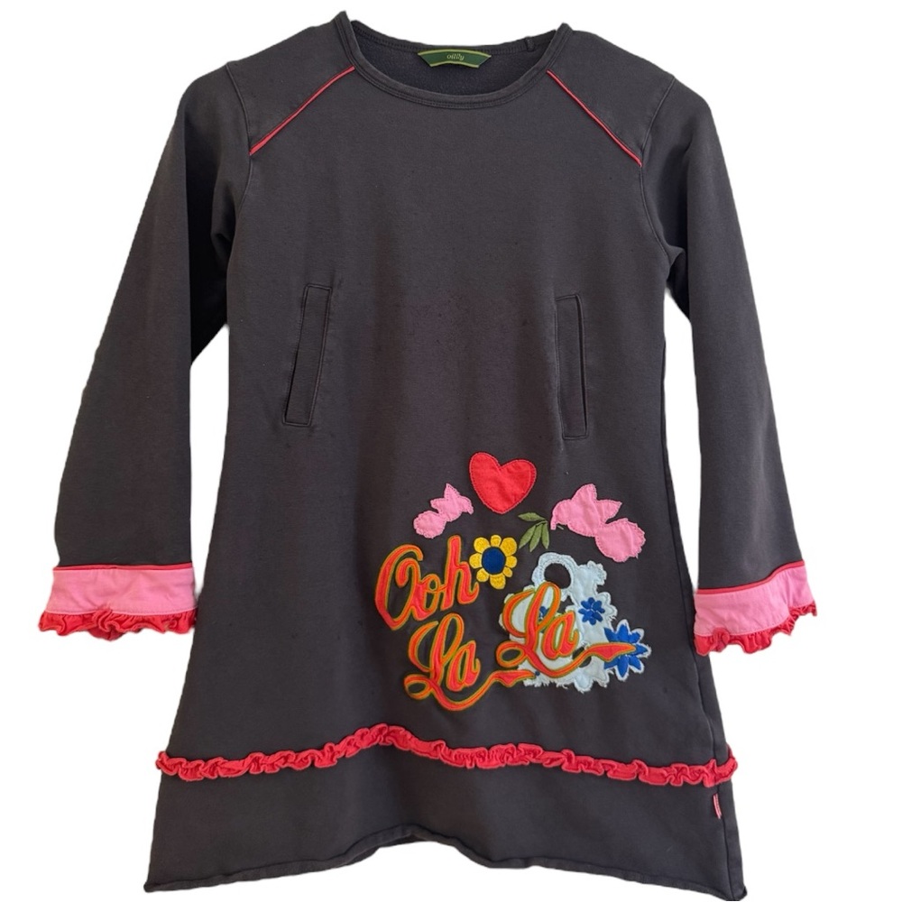 Oilily Girls Charcoal and Pink Long Sleeve Dress - Size 10!!